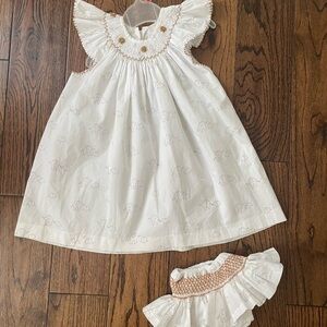 Handmade White toddler Dress with Elephant Print